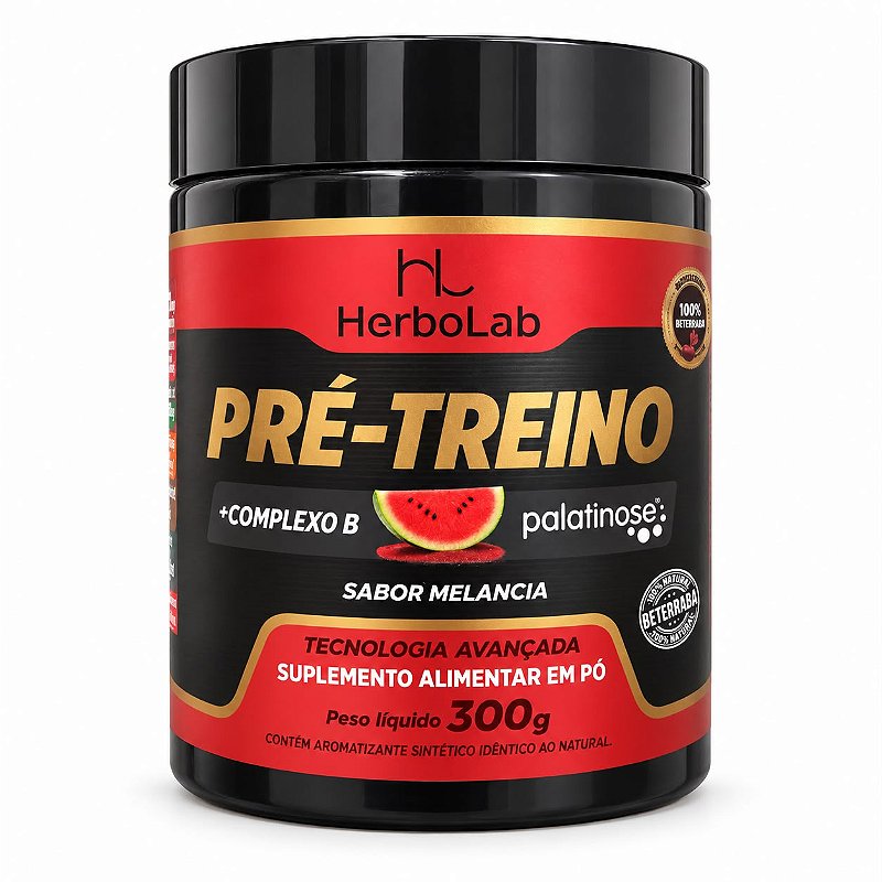Pré-Treino HerboLab Sabor Melancia 300g – Com Palatinose, Beterraba e Complexo B