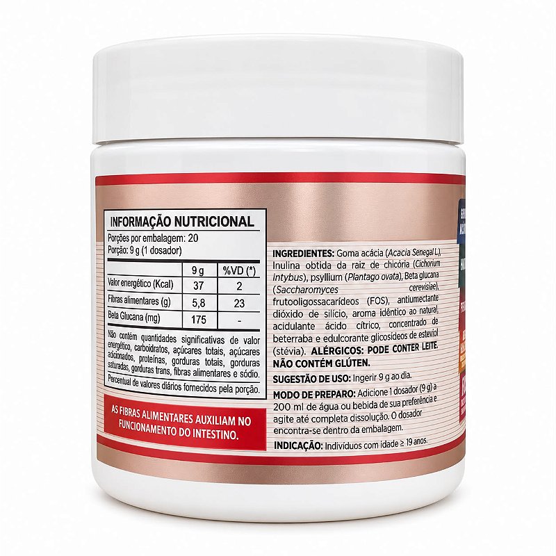 Prebiotic Multifiber+5 HerboLab Sabor Morango Tropical 180g – Mix de 5 Fibras Alimentares