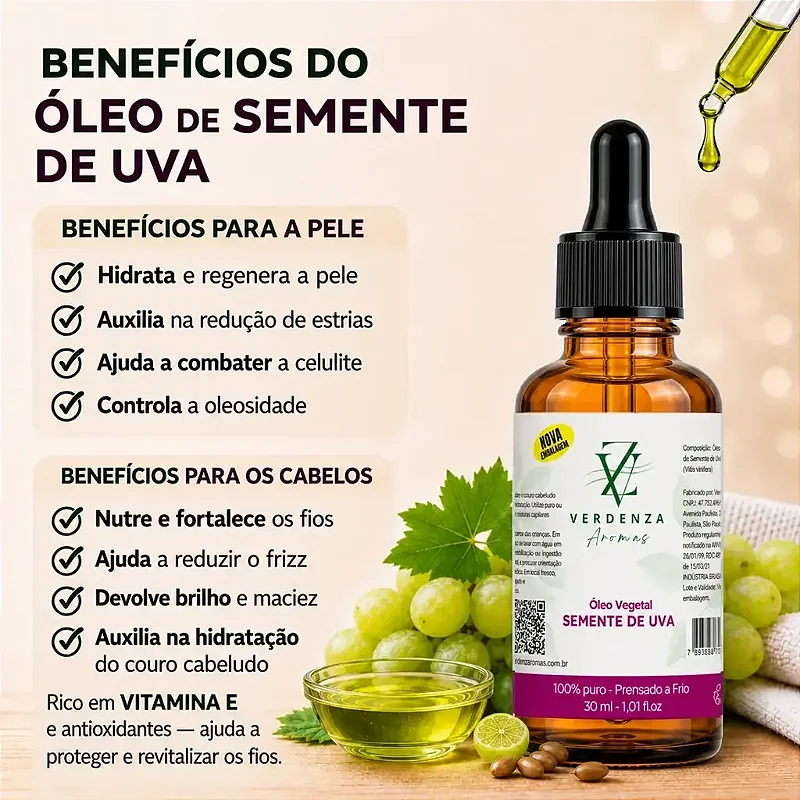 Óleo vegetal Semente de Uva Verdenza Aromas 30ml