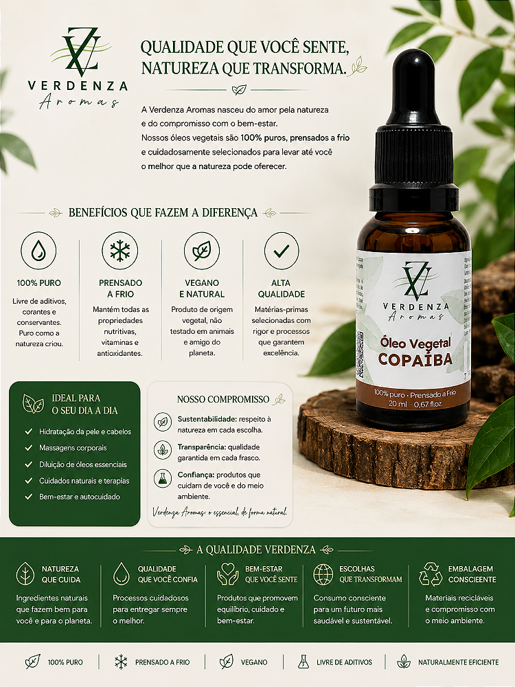 Óleo vegetal Copaiba Verdemza Aromas 20ml