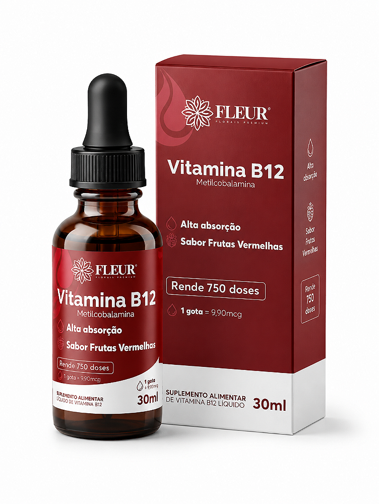 Vitamina B12 Fleur Sabor Frutas Vermelhas 30ml Sublingual Em Gotas Vegano