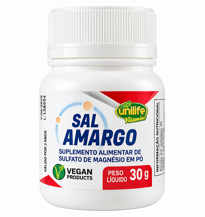 Sal Amargo Unilife 30g Epsom Sulfato Magnésio Pó Vegano