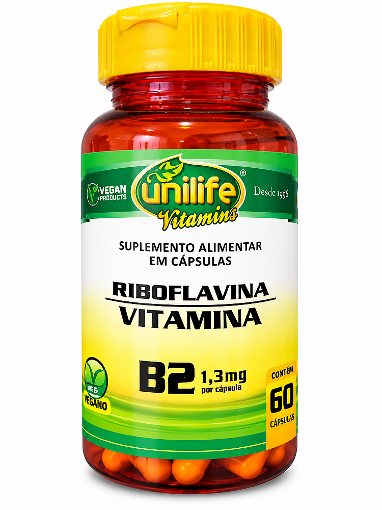 Vitamina B2 Riboflavina 1,3mg Unilife Vitamins 60 Cápsulas