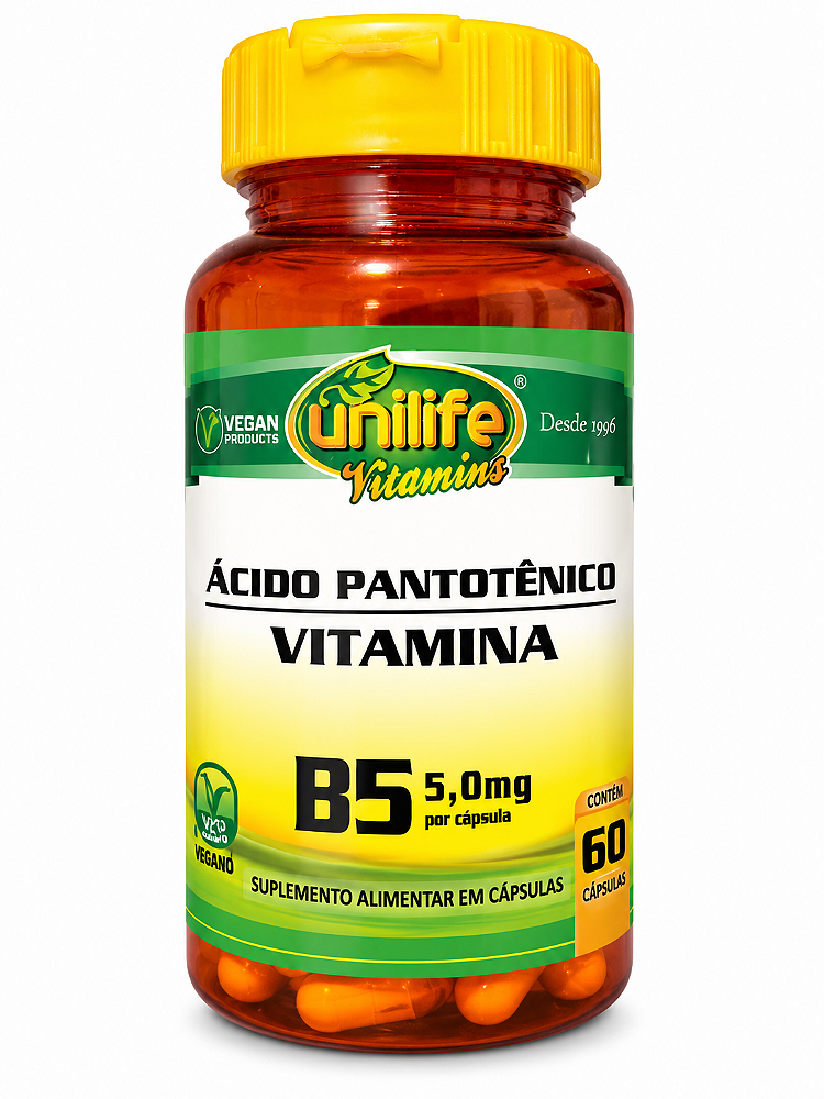 Vitamina B5 Ácido Pantotênico 5mg Unilife 60 Cápsulas Vegano