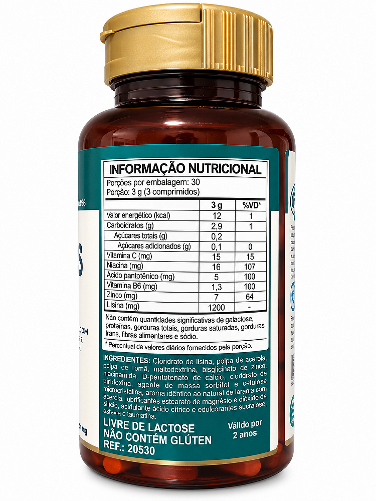 Noherps Lisina Unilife 90 Comprimidos 1000mg Vitaminas e Zinco