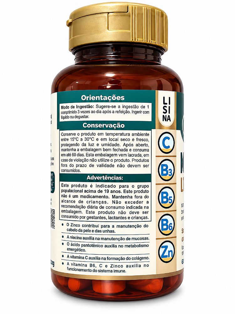 Noherps Lisina Unilife 90 Comprimidos 1000mg Vitaminas e Zinco