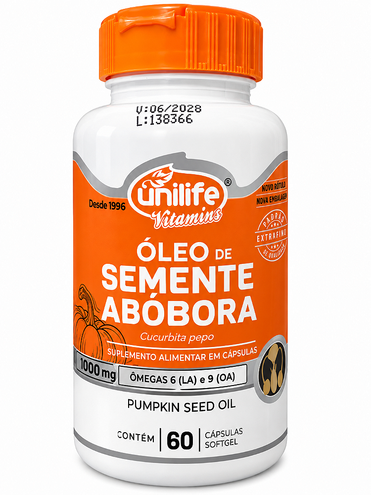 Óleo de Semente de Abóbora 1000 mg | 60 Cápsulas | Unilife Vitamins | Biokosher