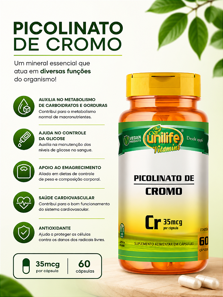 Unilife Vegetarian Picolinato de cromo Picolinato de Cromo Cápsula
