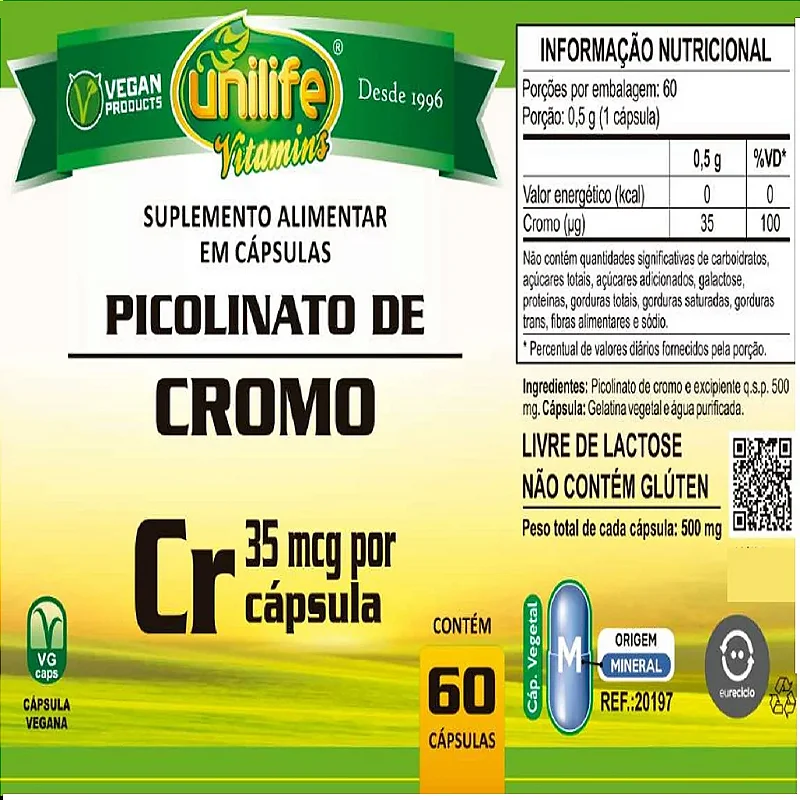 Unilife Vegetarian Picolinato de cromo Picolinato de Cromo Cápsula