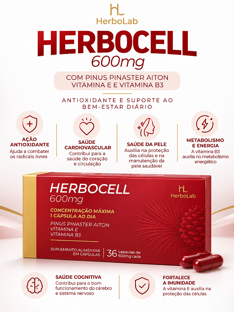 Herbocell 600mg Pinus Pinaster Vitamina E B3 HerboLab 36 Cápsulas