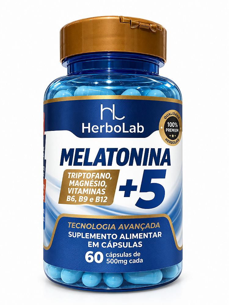 Melatonina + Triptofano Magnésio B6 B9 B12 HerboLab 60 Cápsulas