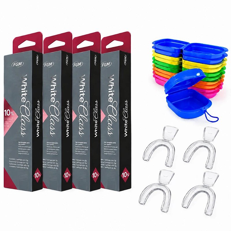 Clareador Dental White Class 10% - 4 Seringas + 2 Pares de Moldeiras