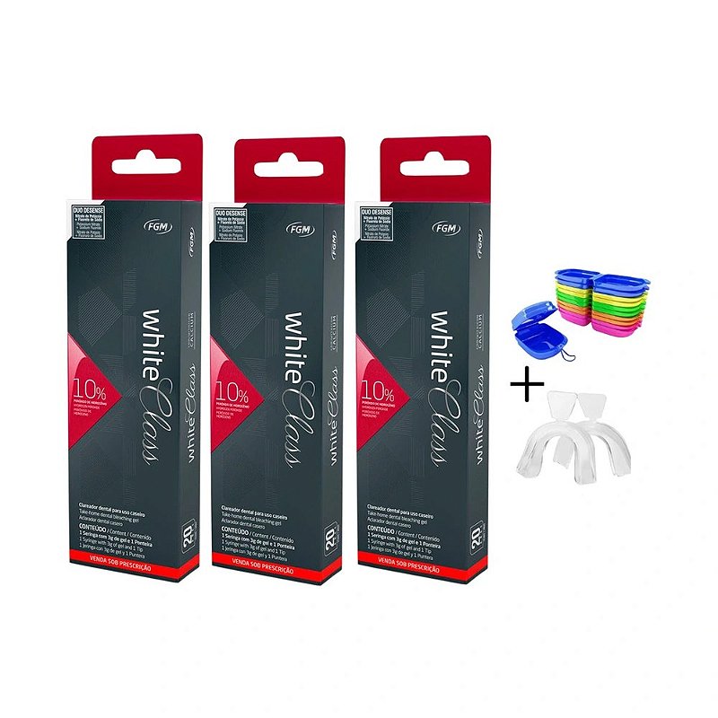 Clareador Dental White Class 10% FGM com 3 Un e 1 Par de Moldeiras