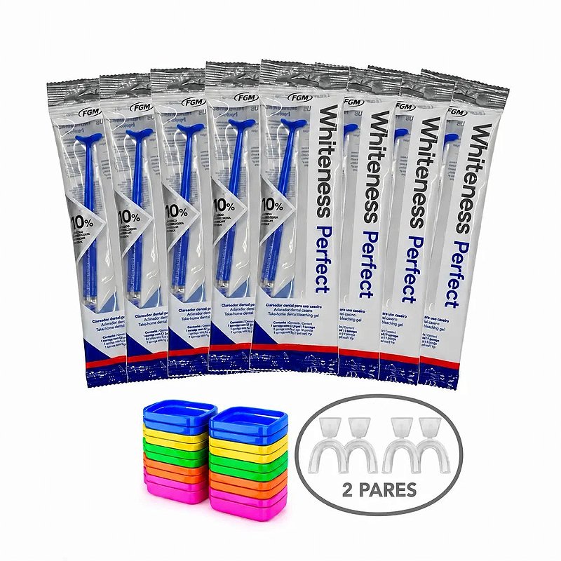 Clareador Dental Whiteness Perfect 10% - 8 Seringas + 2 Pares de Moldeiras