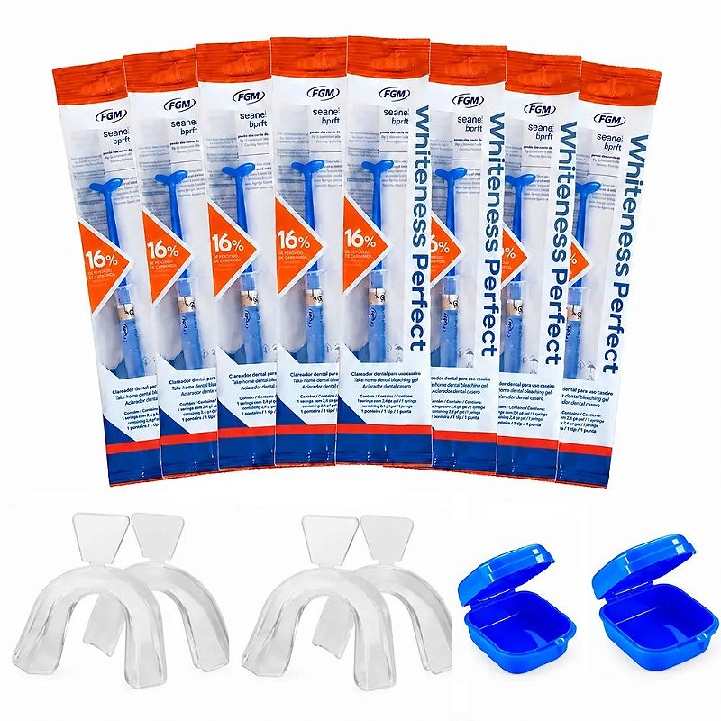 Clareador Dental Whiteness Perfect 16% - 8 Seringas + 2 Pares de Moldeiras