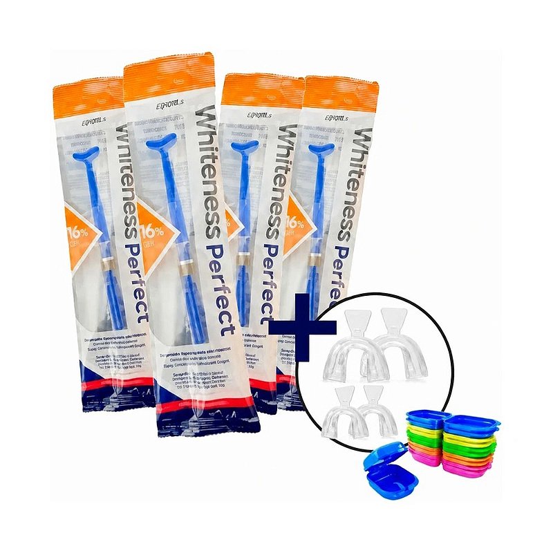 Clareador Dental Whiteness Perfect 16% - 4 Seringas + 2 Pares de Moldeiras