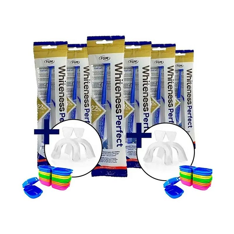 Clareador Dental Whiteness Perfect 22% - 6 Seringas + 2 Pares de Moldeiras
