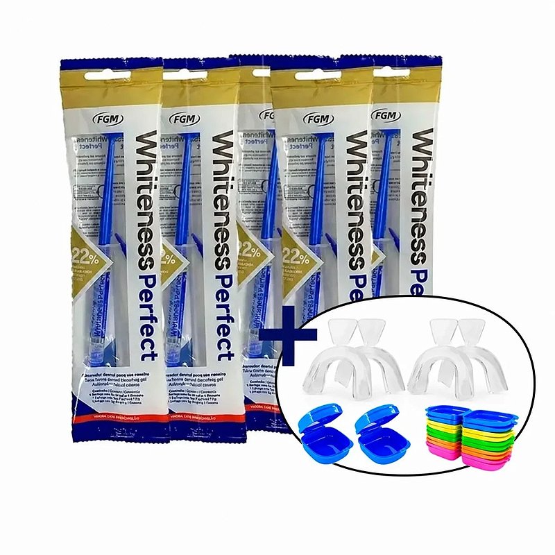 Clareador Dental Whiteness Perfect 22% - 4 Seringas + 2 Pares de Moldeiras