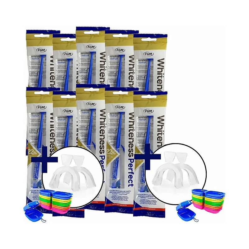 Clareador Dental Whiteness Perfect 22% - 8 Seringas + 2 Pares de Moldeiras