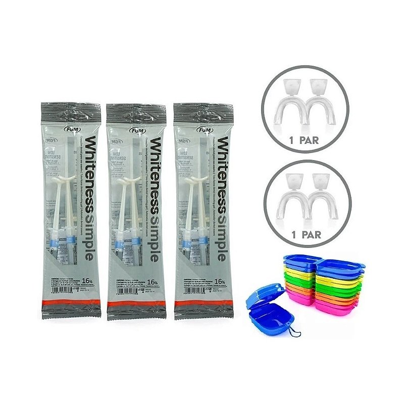 Clareador Dental Whiteness Simple 16% - 9 Seringas + 2 Pares de Moldeiras