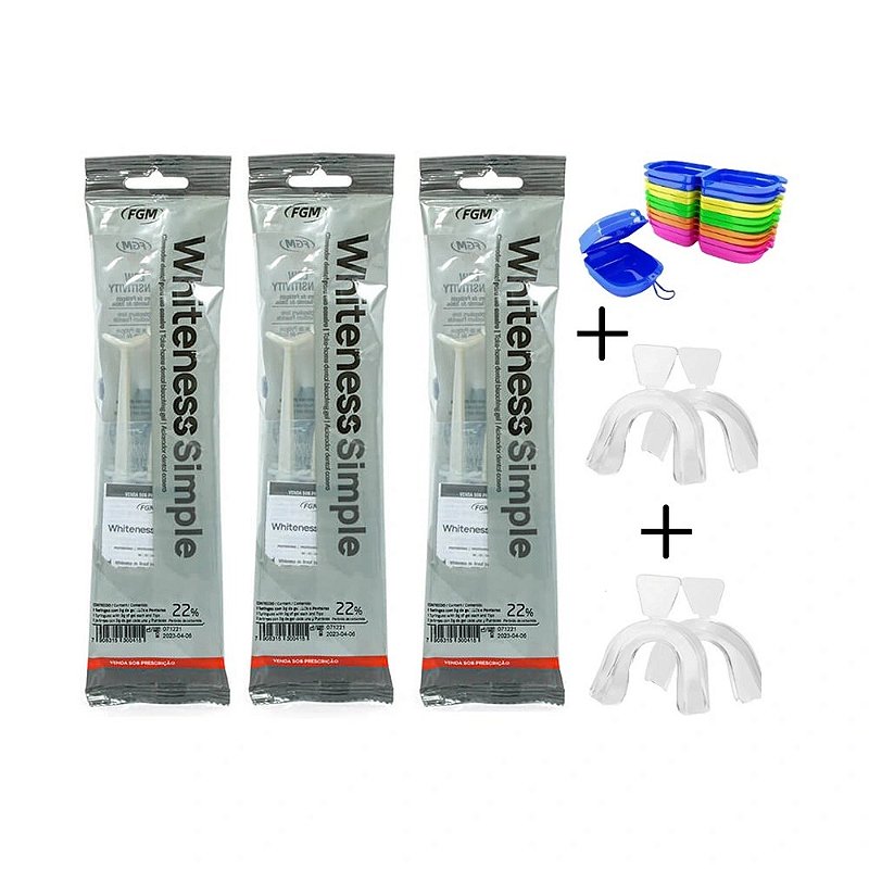 Clareador Dental Whiteness Simple 22% - 9 Seringas + 2 Pares de Moldeiras