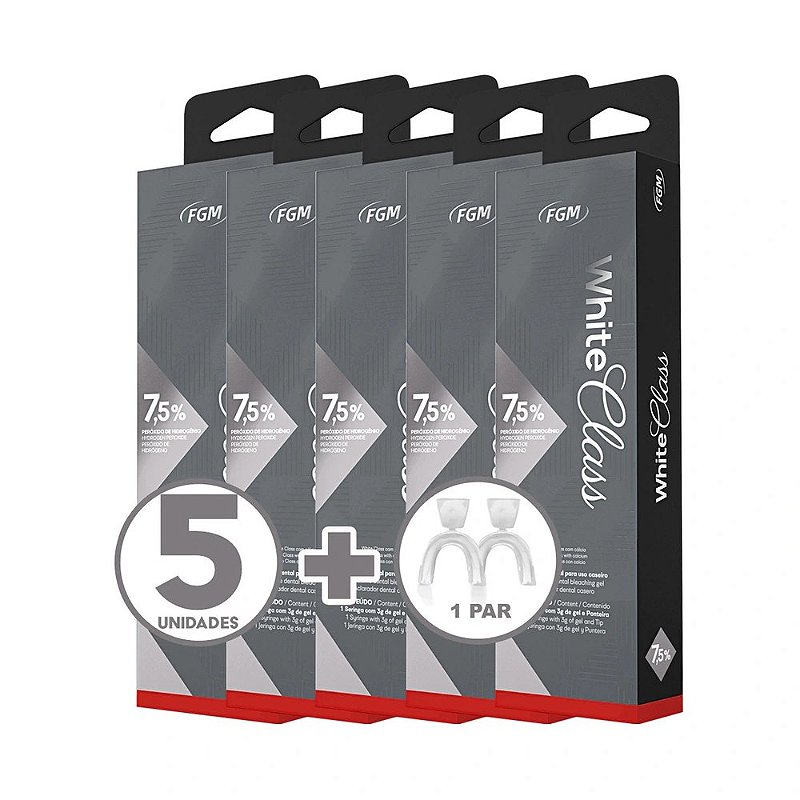 Clareador Dental White Class 7,5% - 5 Seringas + Moldeira