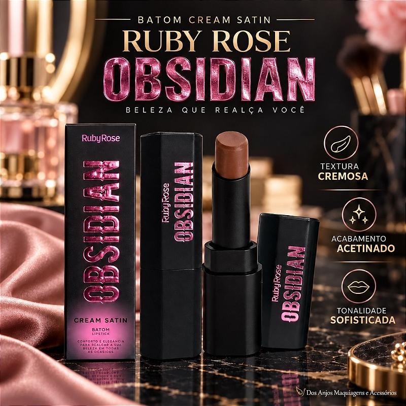 Batom Ruby Rose Obsidian Cream Satin Cremoso Acetinado