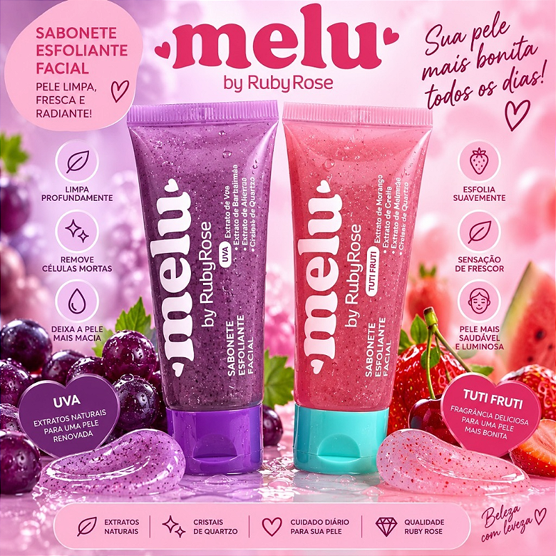 Sabonete esfoliante facial - Melu By Ruby Rose
