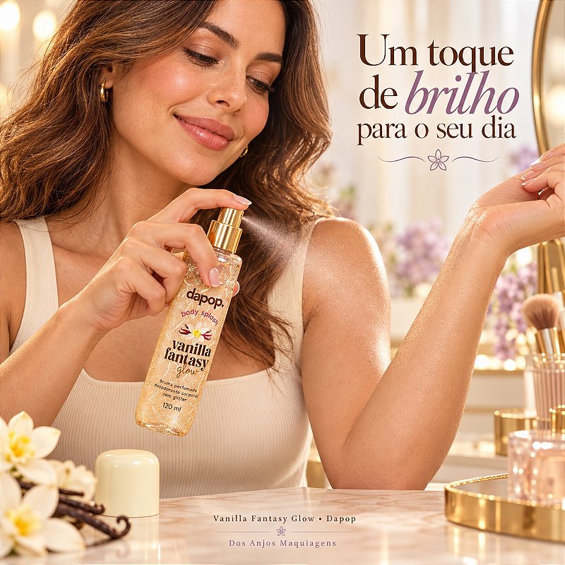 Dapop Body Splash Vanilla Fantasy Glow com Glitter Bruma Perfumada Desodorante Corporal 120 ml