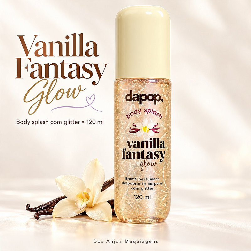 Dapop Body Splash Vanilla Fantasy Glow com Glitter Bruma Perfumada Desodorante Corporal 120 ml
