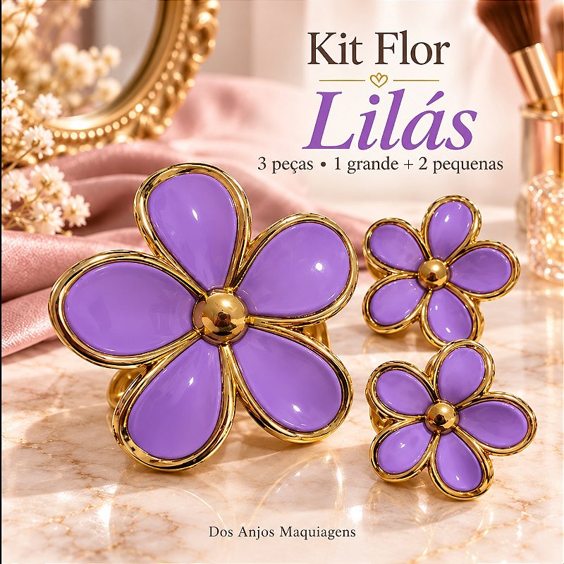 Kit 3 Presilhas de Cabelo Flor com Detalhes Dourados — 1 Grande e 2 Pequenas