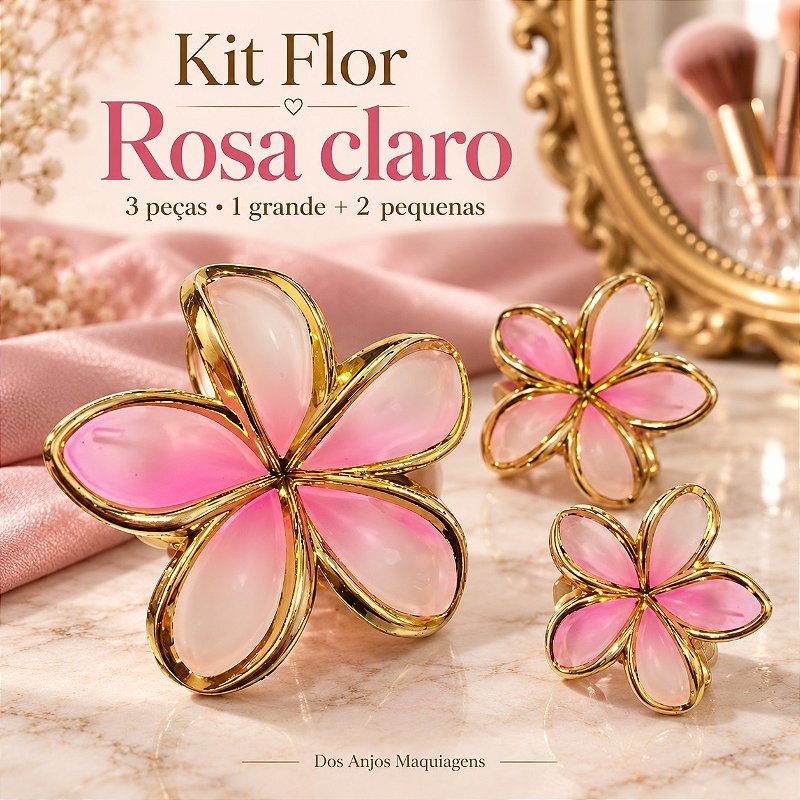 Kit 3 Presilhas de Cabelo Flor com Detalhes Dourados — 1 Grande e 2 Pequenas