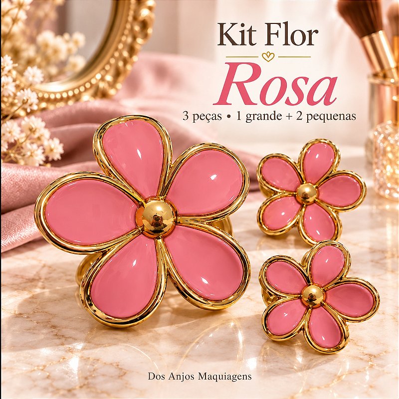 Kit 3 Presilhas de Cabelo Flor com Detalhes Dourados — 1 Grande e 2 Pequenas