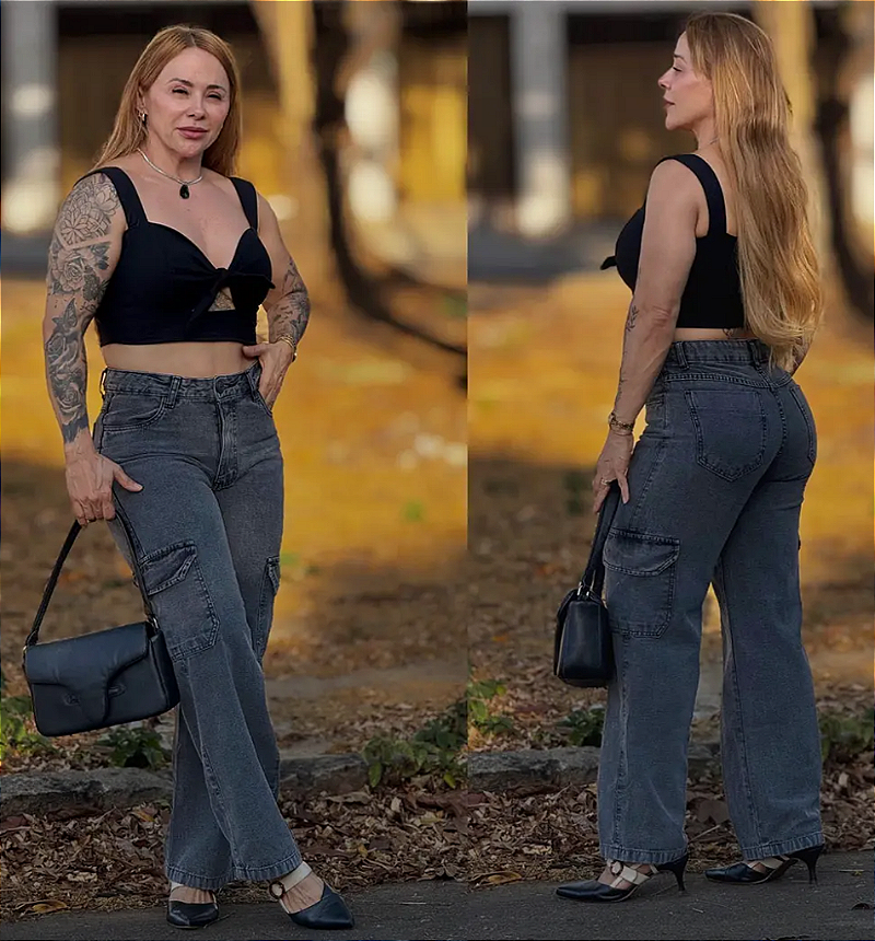 Calça Pantalona Cargo Feminina