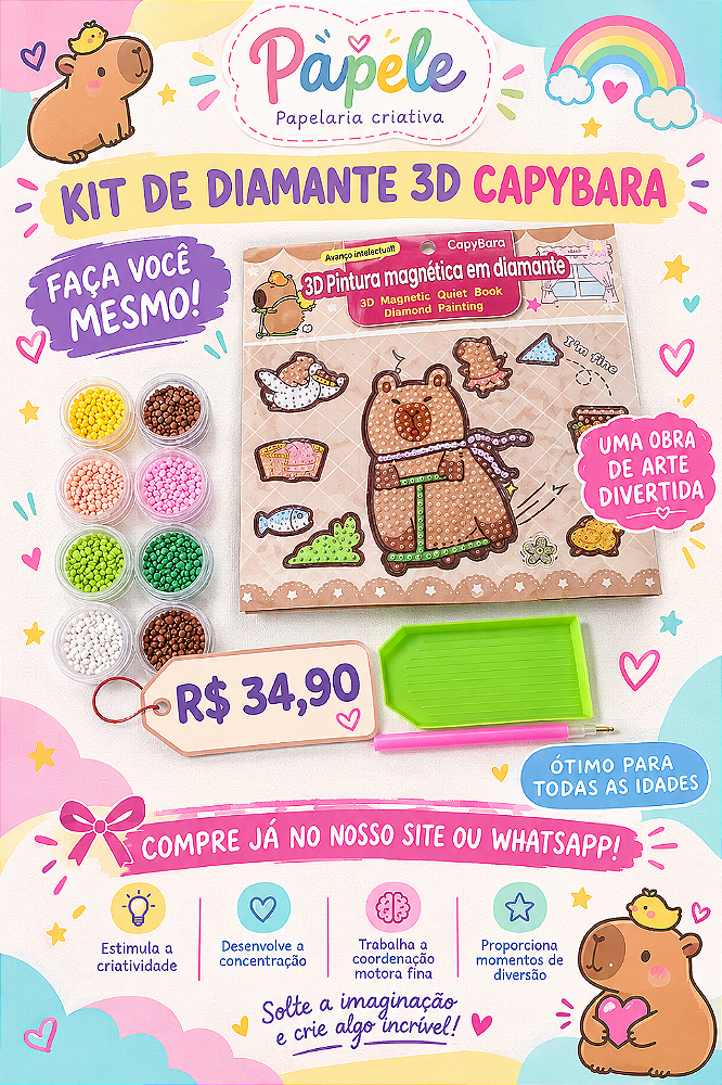 Kit Pintura Magnética 3D Capivara com Pedrarias