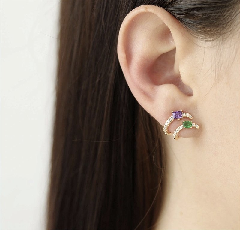 Brinco Banhado Ouro 18k com Zircônias Coloridas