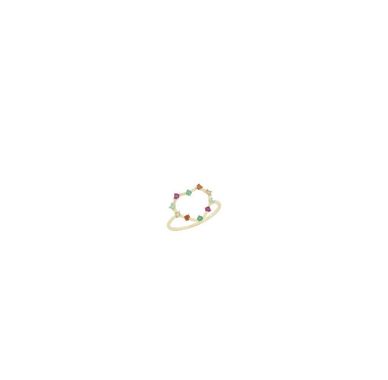 Anel Coração Vazado Zircônias Coloridas 18k TAM. 20