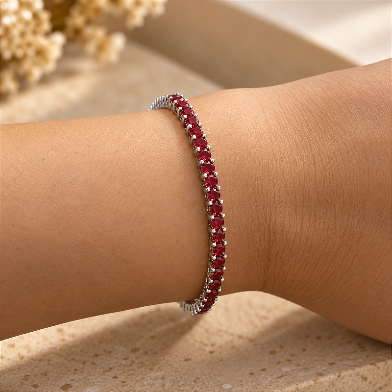 Pulseira Riviera Vermelha Banho Ródio