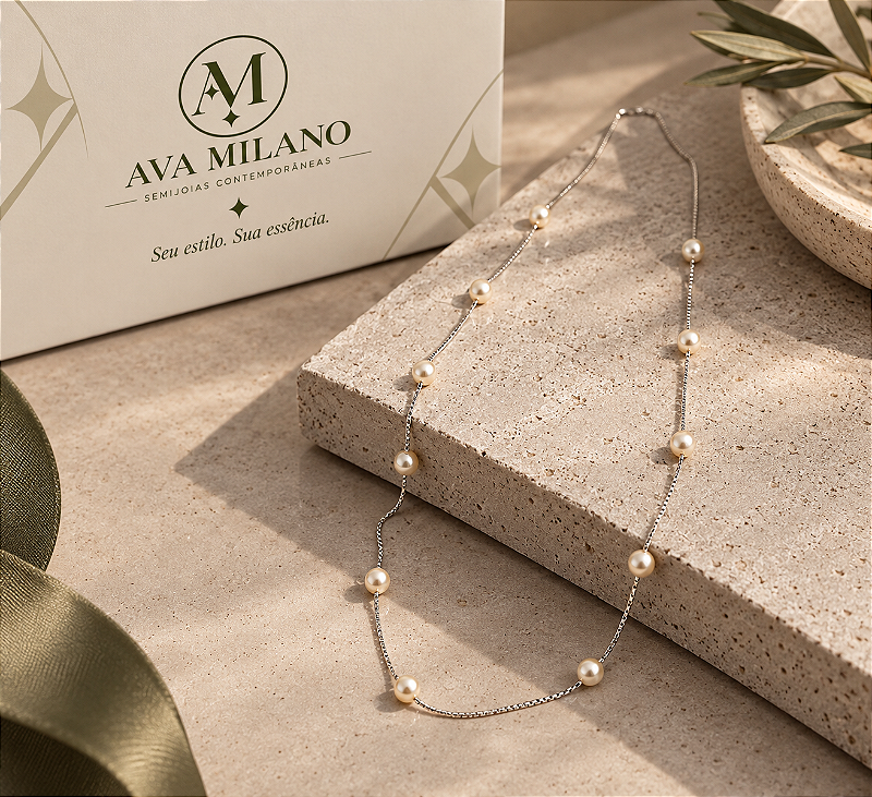 Choker Ródio com Mini Pérolas Ava Milano