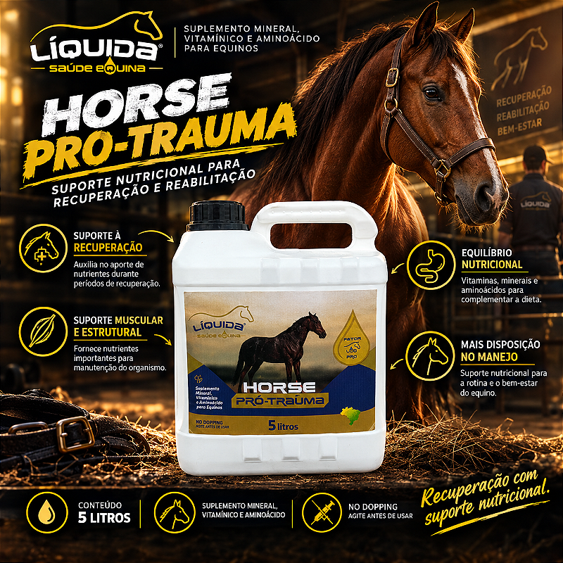 Horse Pro Trauma Liquida Equinos — Suplemento de Suporte à Recuperação de Cavalos em Situações de Trauma e Exigência Física