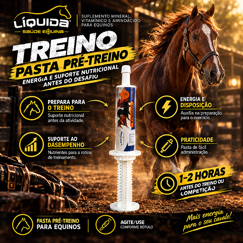 Pasta Pré-Treino Liquida Equinos — Suporte Nutricional para Cavalos Atletas Antes do Exercício