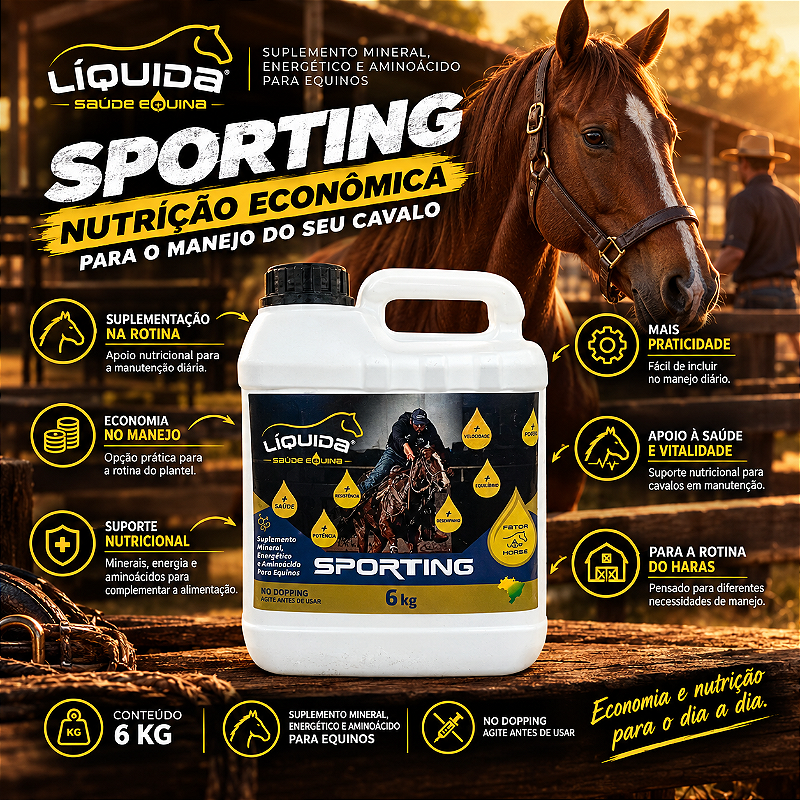Sporting Liquida Equinos 6 kg — Suplemento Nutricional para Cavalos de Manejo e Manutenção