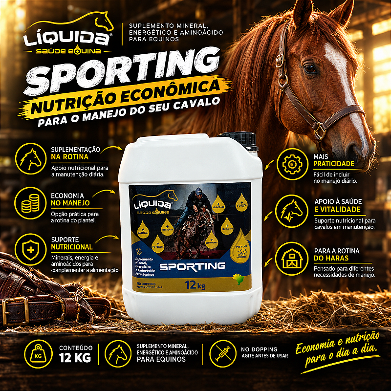 Sporting Liquida Equinos 12 kg — Suplemento Nutricional para Cavalos de Manejo e Manutenção