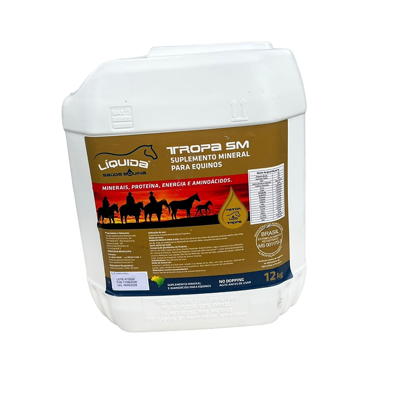 Tropa SM Liquida Equinos 12kg — Suplemento Mineral Completo para Grandes Tropas e Manejo