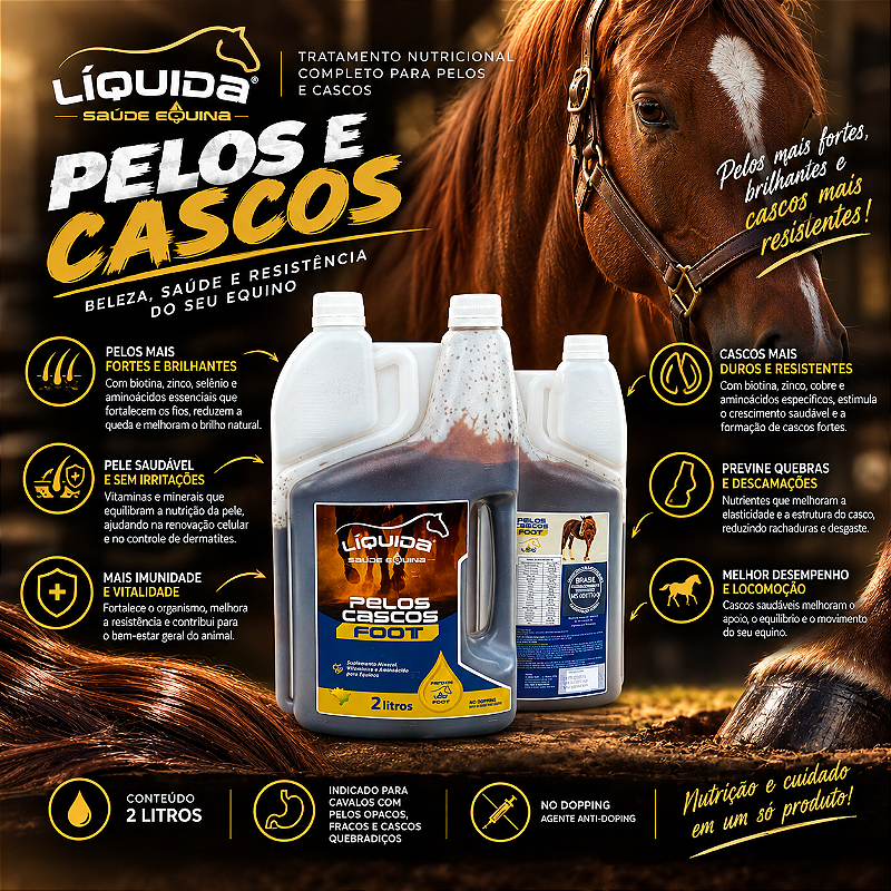Pelos & Cascos 5lt Liquida Equinos — Suplemento Nutricional para Saúde, Força e Qualidade dos Cascos e Pelagem