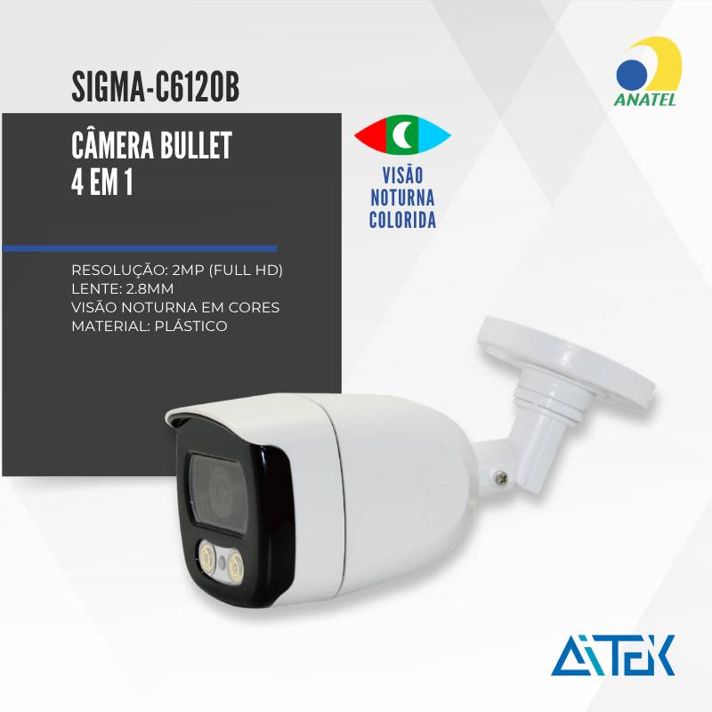 CÂMERA BULLET COLORIDA A NOITE 4X1 2MP 2.8MM IMPORTADA -C6120B