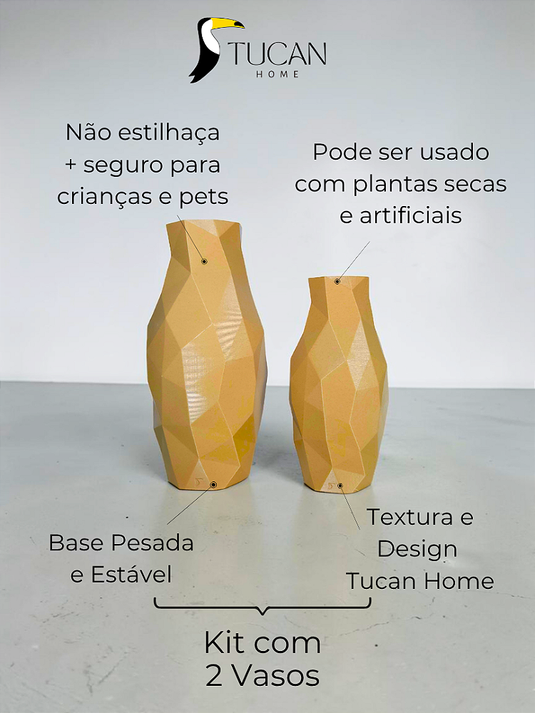Vaso Decorativo Diamant - Kit com 2 Vasos | Sala Quarto Aparador Mesa Estante