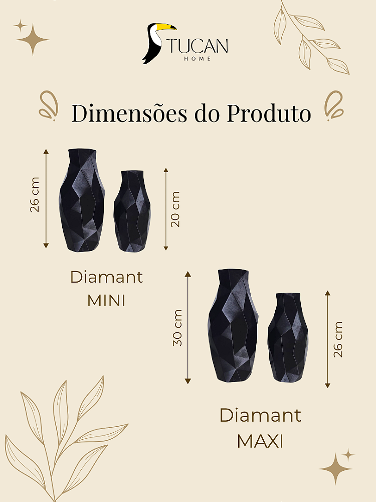 Vaso Decorativo Diamant - Kit com 2 Vasos | Sala Quarto Aparador Mesa Estante