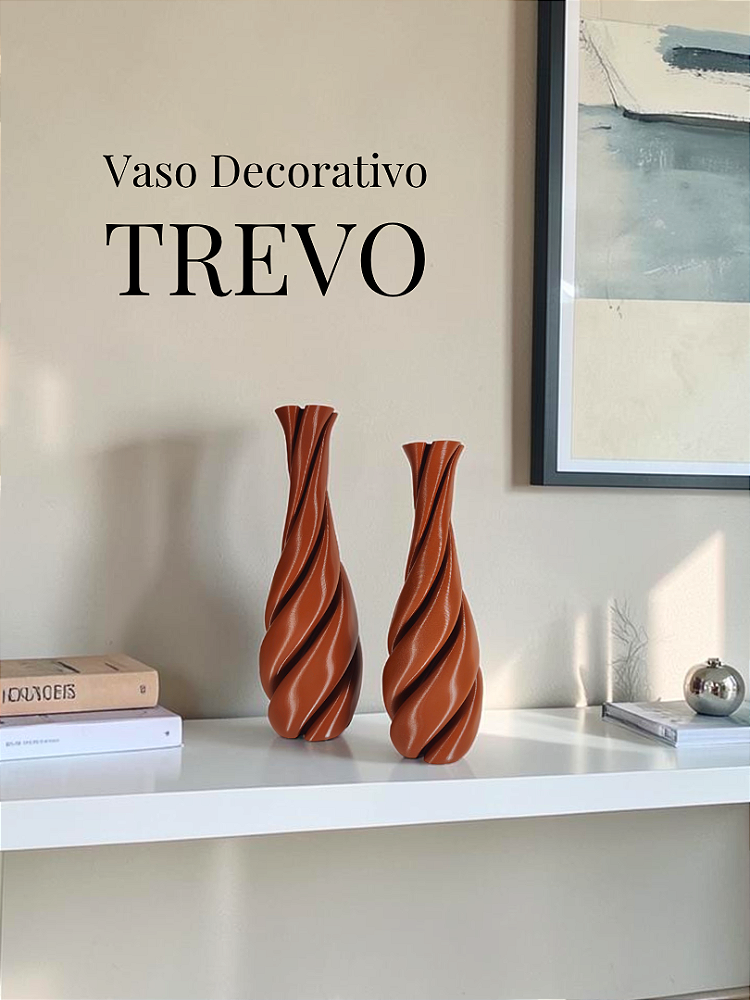 Vaso Decorativo Trevo - Kit com 2 Vasos Decoração Sala Quarto Aparador Rack Prateleira