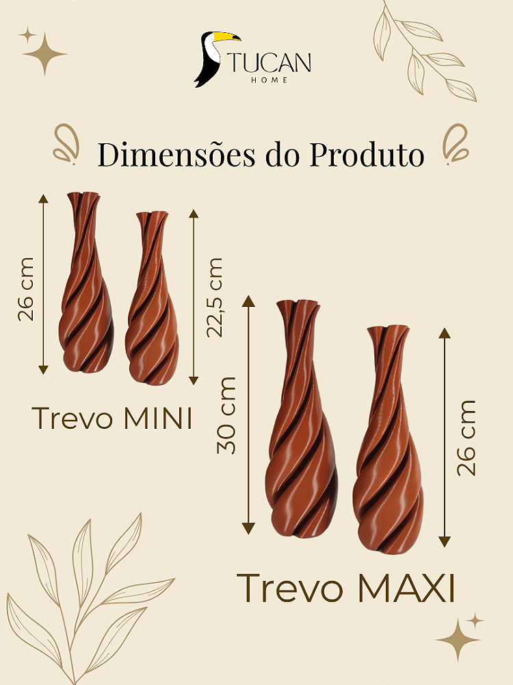 Vaso Decorativo Trevo - Kit com 2 Vasos Decoração Sala Quarto Aparador Rack Prateleira